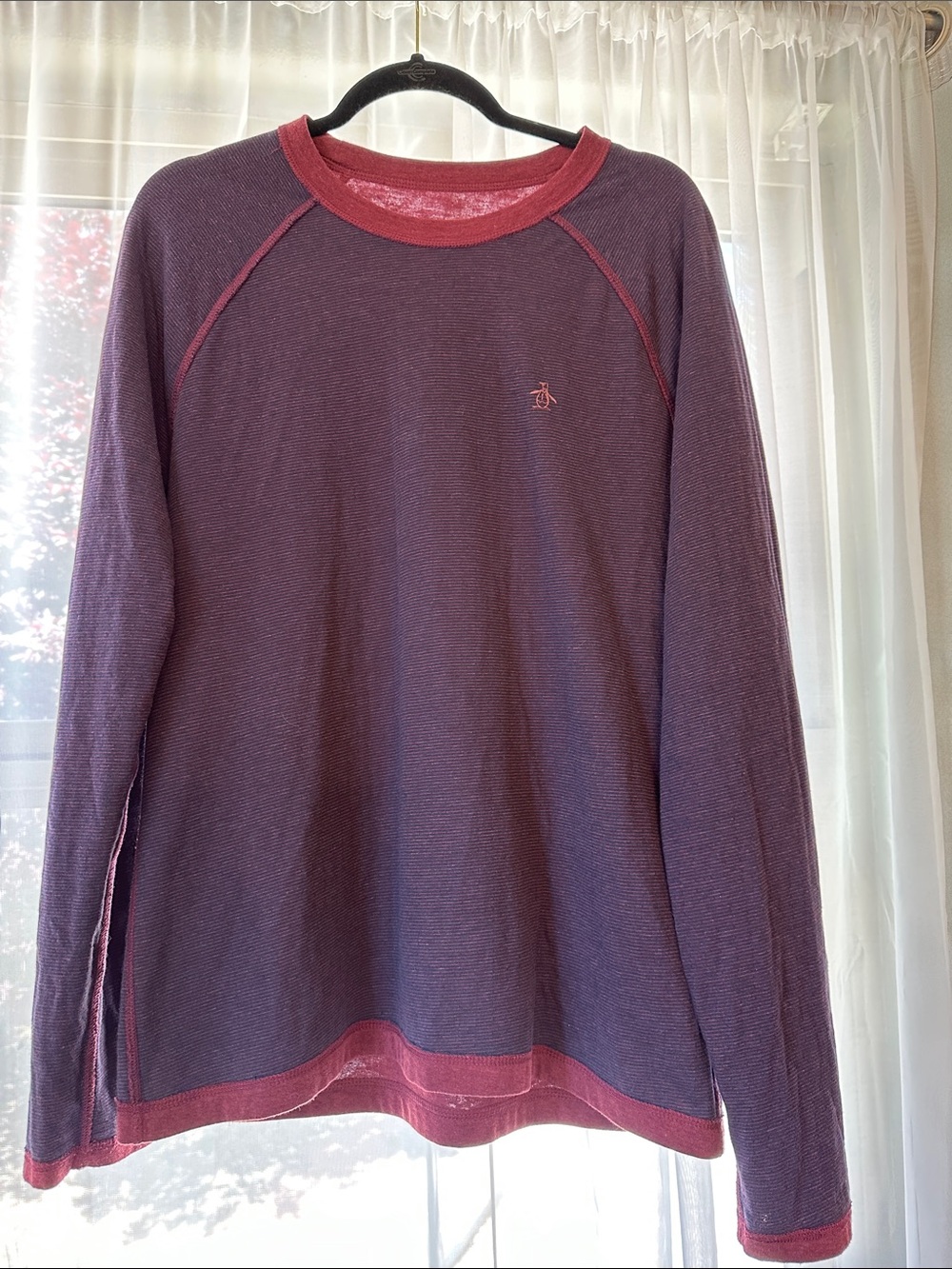 Original Penguin Purple Crewneck Sweater with maroon Trim Reversible